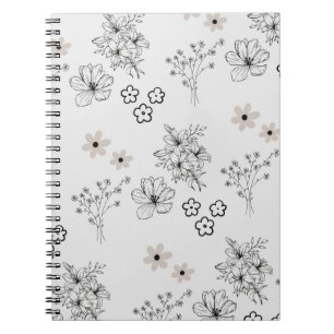 Carnet Motif de fleurs hippie gris noir rétro Y2K