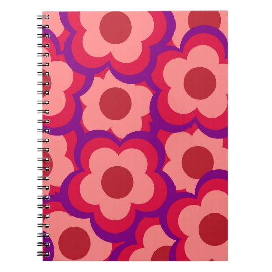 Carnet Motif de fleurs hippie rétro couleur gras (Devant)