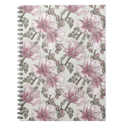 Carnet Motif de fleurs rose amorti de ketmie (Devant)