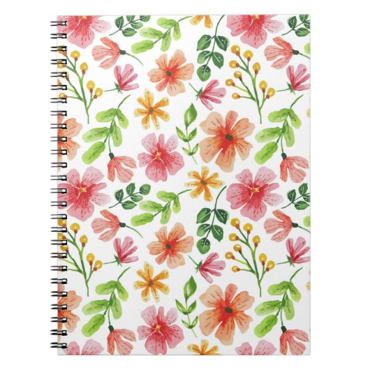 Carnet Motif de fleurs roses à l'aquarelle (Devant)