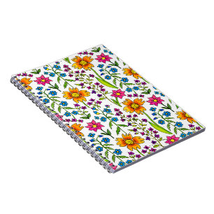 Carnet Motif de fleurs sauvages coloré dessiné à la main