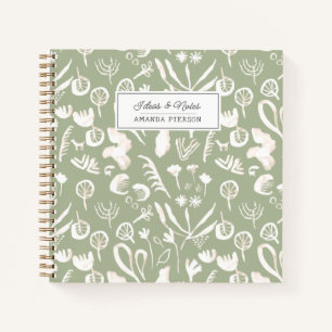 Carnet Motif de fleurs vertes personnalisé