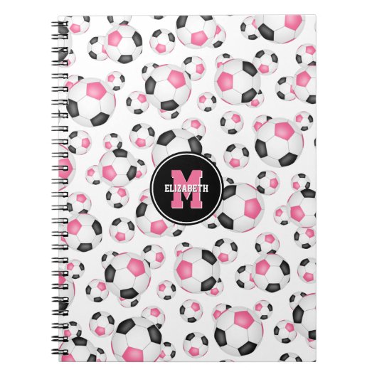 Carnet motif de football féminin noir rose (Devant)