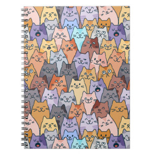 Carnet Motif de foule de chats mignons et colorés, visage