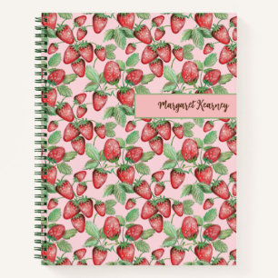 Carnet Motif de fraise dessiné à la main Cottagecore rose