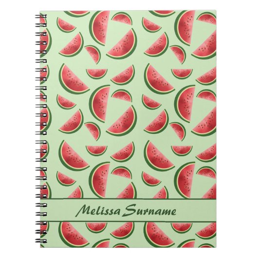 Carnet Motif de fruit pastèque sur fond vert avec texte p (Devant)