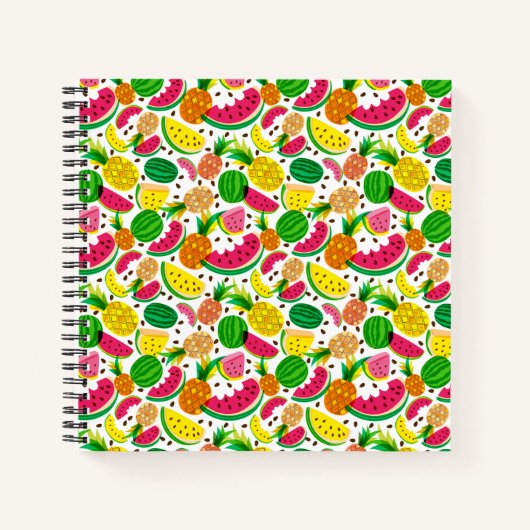 Carnet Motif de fruits tropicaux rouge et jaune (Devant)