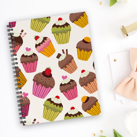 Carnet Motif de gâteau, Motif de muffin, Chocolat, Coeurs