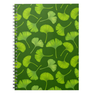 Carnet Motif de ginkgo sur fond vert foncé