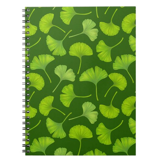Carnet Motif de ginkgo sur fond vert foncé (Devant)