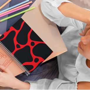 Carnet motif de girafe abstraite noire et rouge