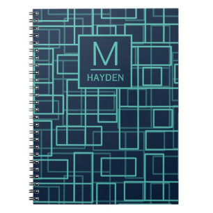 Carnet Motif de grille géométrique bleu personnalisé