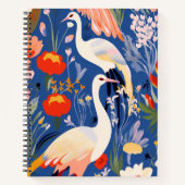 Carnet Motif de grues et de fleurs colorées (Devant)