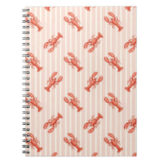 Carnet Motif de homard à l'aquarelle sur rayures roses do