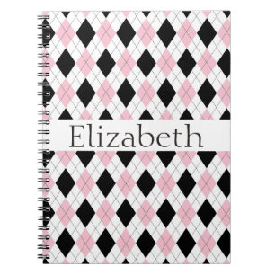Carnet Motif de Jacquard noir rose personnalisé