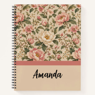 Carnet Motif de jardin de pivoines et de roses romantique