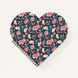 Carnet Motif de jardin floral bleu marine romantique