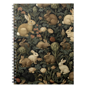 Carnet Motif de lapin de forêt vintage foncé botanique