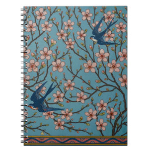 Carnet Motif de l'hirondelle florale rétro bleu par Walte