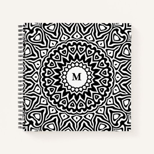 Carnet Motif de mandala noir et blanc monogramme moderne (Devant)