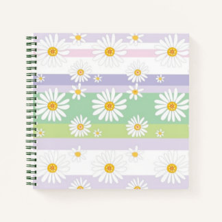 Carnet Motif de marguerite blanche rayée pastel Mignon