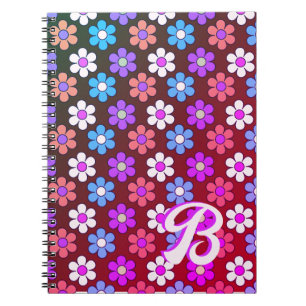 Carnet Motif de marguerite coloré Monogramme Rétro