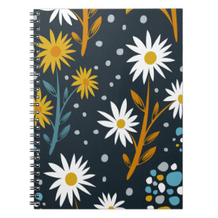 Carnet Motif de marguerites modernes sur fond bleu foncé