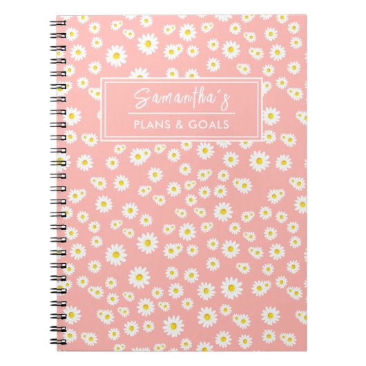 Carnet Motif de marguerites printanières rose corail bohè (Devant)