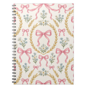 Carnet Motif de mariage à ruban rose et à couronne floral