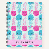 Carnet Motif de méduses, Mignonne méduse, Mer, Votre nom (Devant)