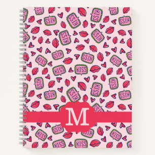 Carnet Motif de monogramme avec des lèvres mignonnes, des