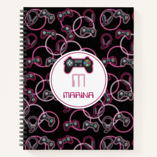 Carnet Motif de monogramme de filles rose néon de jeu vid