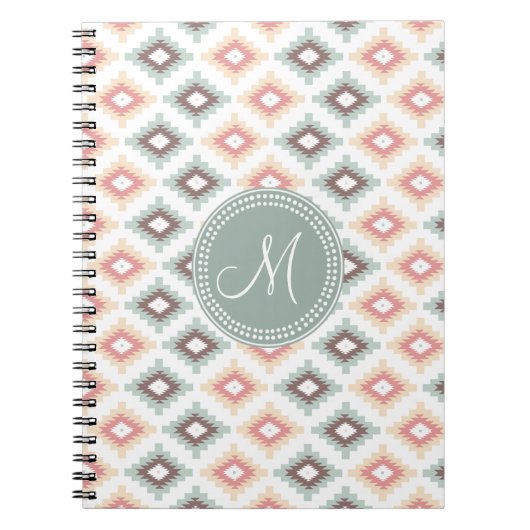 Carnet Motif de monogramme rose rose de la tribu Aztec (Devant)