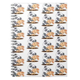 Carnet Motif de panda mignon étreignant un lapin