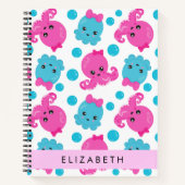 Carnet Motif de pieuvre, Pieuvre mignonne, Mer, Votre Nom (Devant)