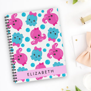Carnet Motif de pieuvre, Pieuvre mignonne, Mer, Votre Nom