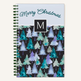 Carnet Motif de pins festif bleu et vert Noël