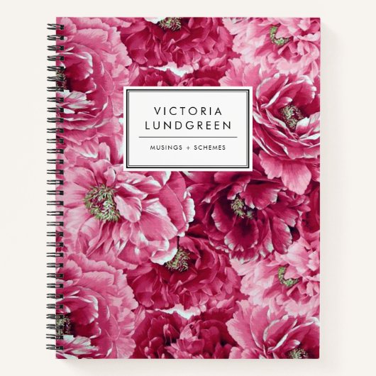 Carnet Motif de pivoines botaniques rose chic (Devant)