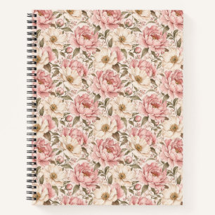 Carnet Motif de pivoines fleuries vintage