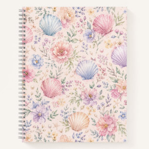Carnet Motif de plage à l'aquarelle Coquillage pastel
