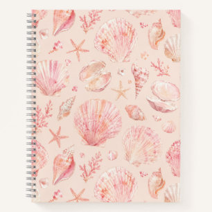 Carnet Motif de plage à l'aquarelle Rose coquillage
