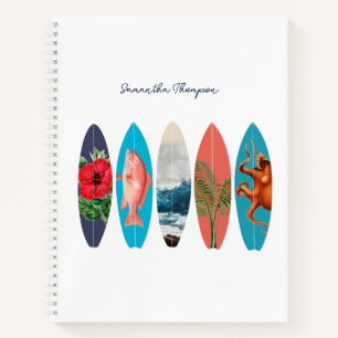 Carnet Motif de planches de surf rétro colorées avec nom