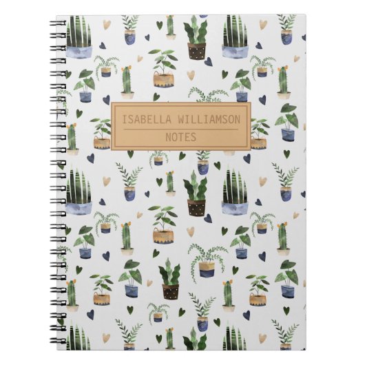 Carnet Motif de plante en pot personnalisé Boho (Devant)