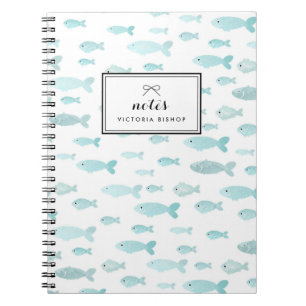 Carnet Motif de poisson à l'aquarelle bleu pastel personn