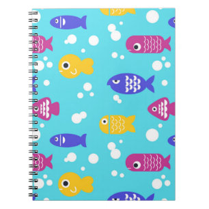 Carnet Motif de poisson de dessin animé coloré bleu