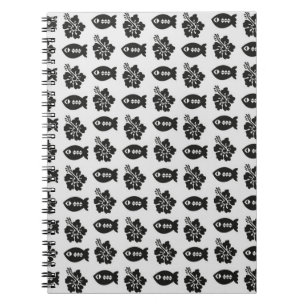 Carnet Motif de poisson et de fleur Tiki noir et blanc