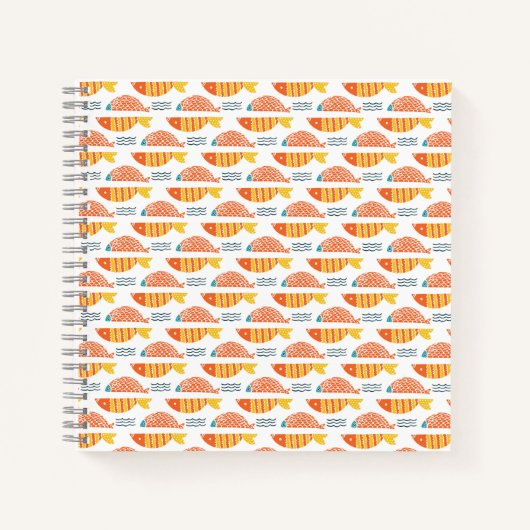 Carnet Motif de poissons de natation d'art populaire (Devant)