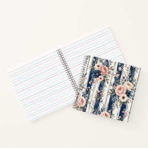 Carnet Motif de rayure florale marine à l'aquarelle