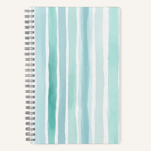 Carnet Motif de rayure verticale aqua aquarelle côtier (Recto)