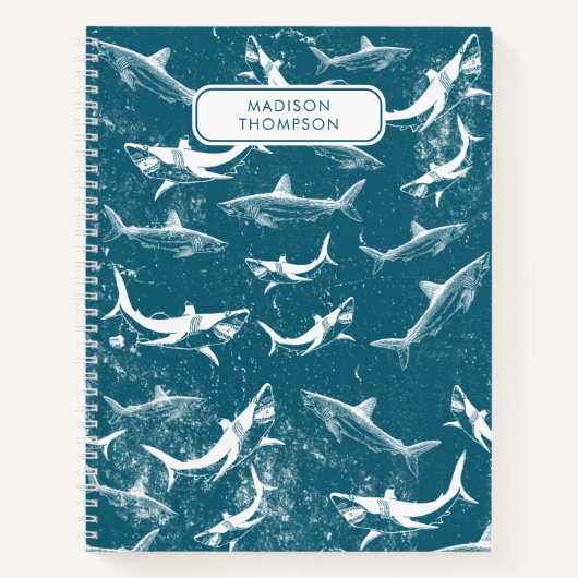 Carnet Motif de requins bleus détendu Nom personnalisé (Devant)